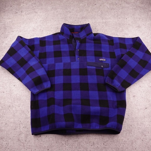Patagonia Other - Patagonia Synchilla Snap-T Fleece Pullover Mens L Blue Black Buffalo Plaid 25580